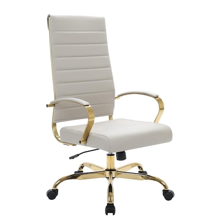 Kd Benmar High-Back Leather Office Chair with Gold Frame, Tan KD2609679